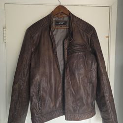 Men's Leather Biker Jacket XL Brown