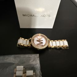 Michael Kors Parker White Dial Two Tone Steel Strap Watch For Women - MK6365