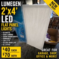 LUMEGEN 2' × 4' LED CEILING PANELS – NEW
5500 LUMENS • 50W • DIMMABLE
$40 EACH / $70 BOTH
