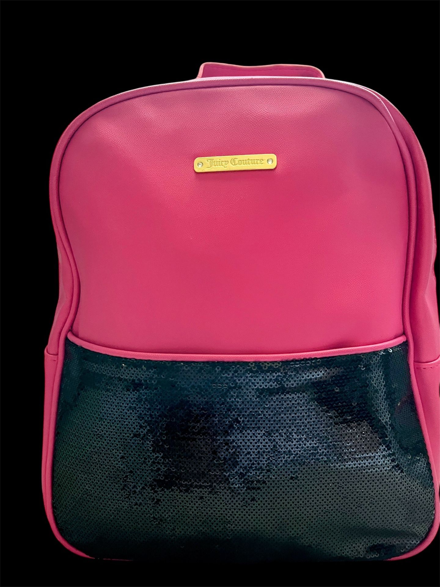 Juicy Couture Backpack Pink Black Sequins 10” 12” 4” Faux Leather