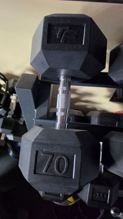 70 lb Rubber Urethane Hex Dumbbell