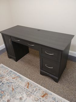 Desk with silver handled drawers and matching file cabinet