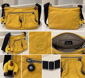 Kipling Mustard Yellow Multi-Pocket Shoulder Bag – Monkey Keychain