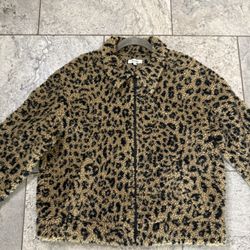 Madewell Animal Print Cheetah Sherpa Teddy Jacket Size Medium 