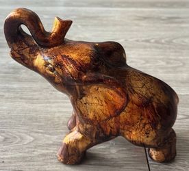Ceramic Elephant Figurine Brown Gold Glazed Decorative Statue Home Decor
