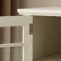 70 Modern TV Stand with 2-Door Storage, Faux Stone Media Console Cabinet, White Large Entertainment Center for Living Room