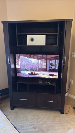 Dark Brown Wood TV Entertainment Center