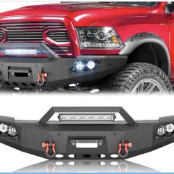 for Ram 2 Front Bumper Compatible with 2010-2018 Dodge Ram 2 Off-Road Pickup Truck Bumper Equipped with Winch Plate, License Plate Bra