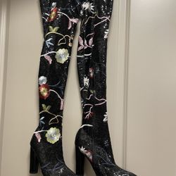 Thigh High BLK All Sequint Boots 8-1/2