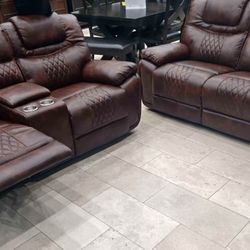Santiago two piece sofa loveseat recliner living room $1099 with easy financing