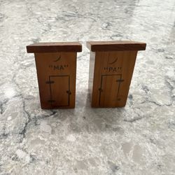 Vintage Small Wooden Ma and Pa Outhouse Salt and Pepper Shakers