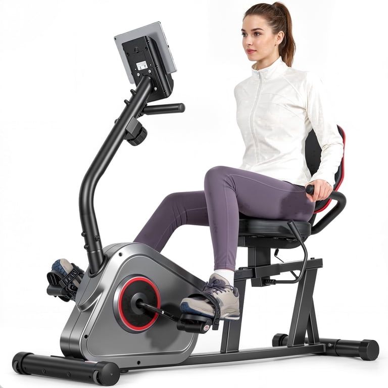 Recumbent Exercise Bike Stationary Bike 300LBS Weight Capacity Indoor Exercise Bike for Seniors with 8 Levels Magnetic Resistance with LCD Monitor Hea
