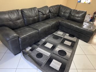 Gray Leather Sectional Sofa with Chaise