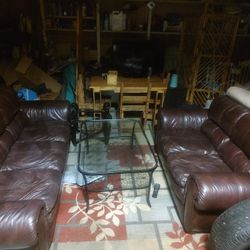 Brown Leather Couch And Love Seat