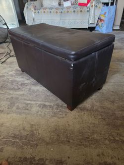 Dark Brown Faux Leather Storage Ottoman