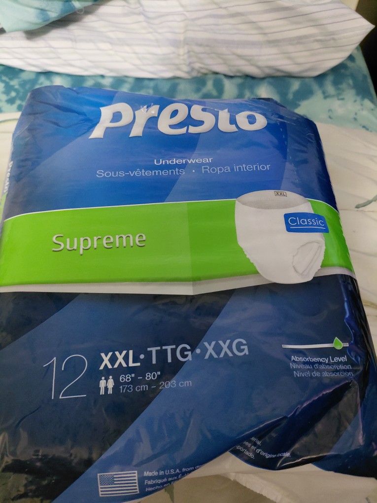 BRAND NEW NEVER USED PAMPERS FOR ADULTS SIZE XXL HAVE 2 BOXES LEFT