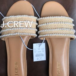🌞😎(NEW) (1 AVAILABLE) WOMEN’S J.CREW FACTORY PEARL SLIDE SANDALS - SIZES: 6 (MSRP: $89.50)😎🌞
