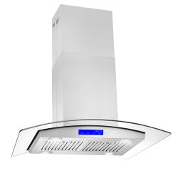 New Open Box 30" Stainless Steel Island Range Hood with Digital Touch Controls, Glass Canopy