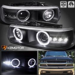 Black Fits 1(contact info removed) Chevy Silverado Tahoe LED Halo Projector Headlights Lamps