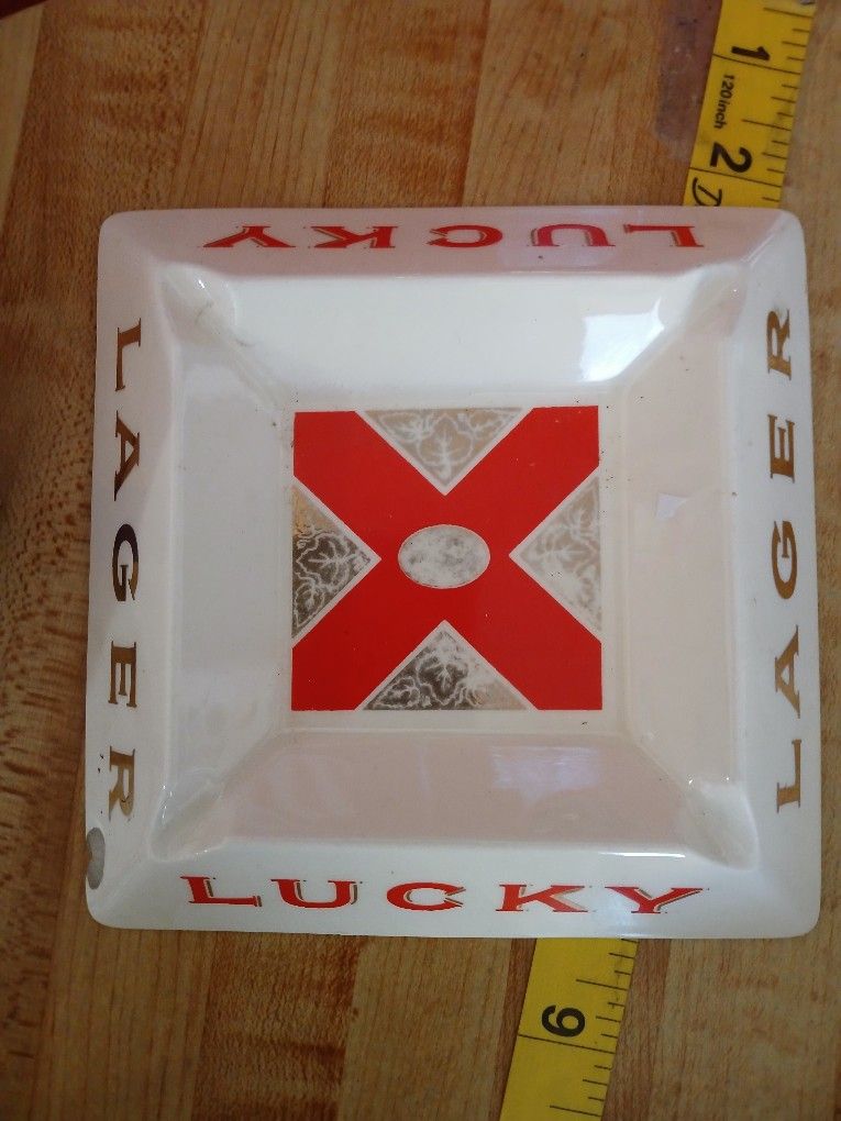 Vintage Lucky Laeger Ceramic Ashtray 6x6"