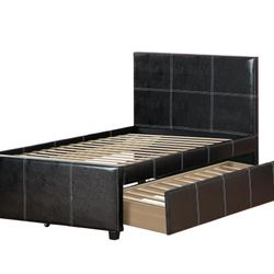 Brand New White Or Brown Faux Leather Twin Twin Trundle Bedframe