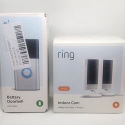 Ring Doorbell & 2pk Indoor Cameras with Privacy lens cover