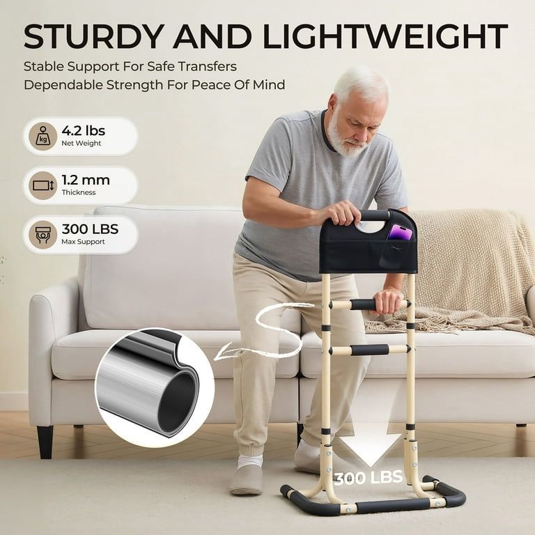 Chair Stand Assist Aids for Seniors, Portable Mobility Aids with Non-Slip Covers and Storage Pocket, Strong Handrail for Sofa, Recliner Chair, Support