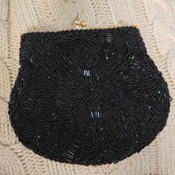 Black Beaded Clutch  Purse