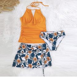 Bikini Swimsuit 3 Piece Sexy Tankini Dress Suit Summer Vacation Beachwear Halter V Neck Bathing Suit