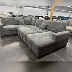 Corduroy sectional sleeper sofa with pull out bed 