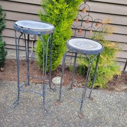 Set Of 2 Vintage Black Wrought Iron Plant Stand 