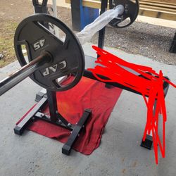 ADJUSTABLE SQUAT RACK. CAP. 45LB PLATES.  7'  STRAIGHT BAR 45LBs.  WITH. LOCKJAW COLLARS.   FLAT BENCH 
11525 S. HALSTED DUNKIN DONUTS/7111.S WESTERN 