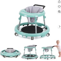 Baby Walker, Portable/Foldable/9 Adjustable Heights/With Wheels/Anti-Rolling, For Babies 6-12 Months,Green
