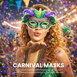 New Pack of 6 Vibrant Mardi Gras Carnival Party Masks