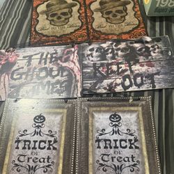 Lot Of 6 Halloween Wall Signs - Trick Or Treat, Skulls