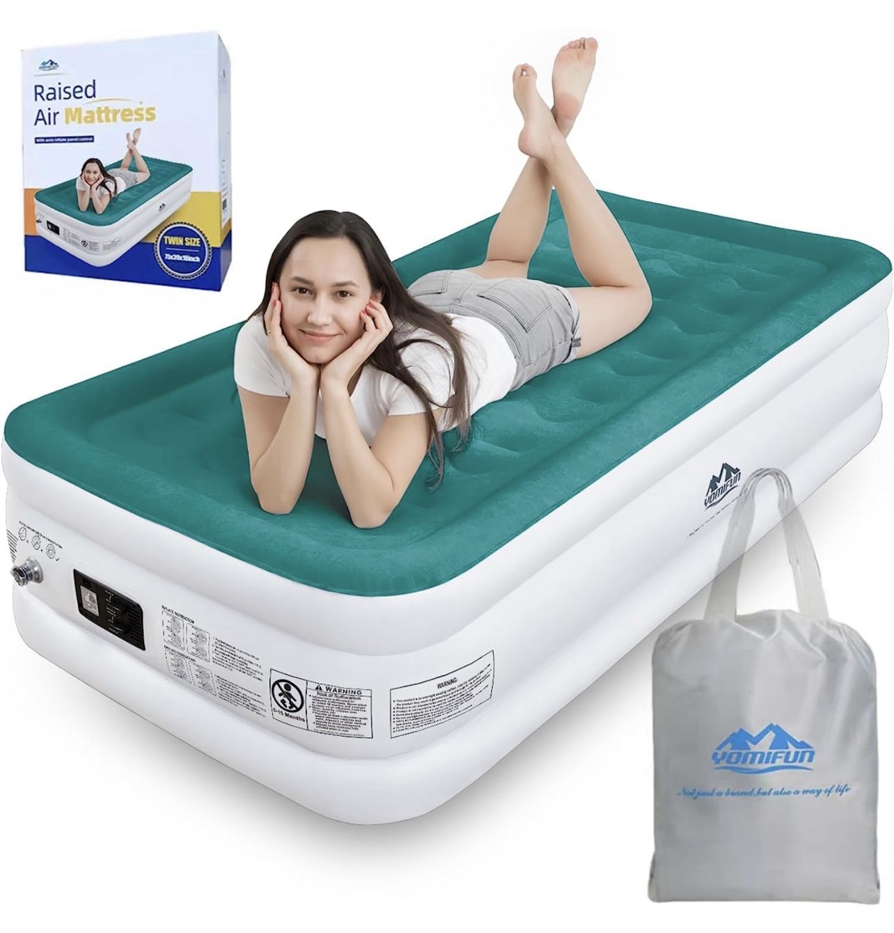 Twin Air Mattress with Built in Pump, Raised 18" Inflatable Mattress, 6P Free PVC for Health, Self Inflating Under 3 mins, Foldable &Portable Blow up