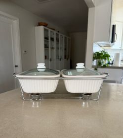 Twin Ceramic Food Warmer with Lids Buffet Chafing Dishes