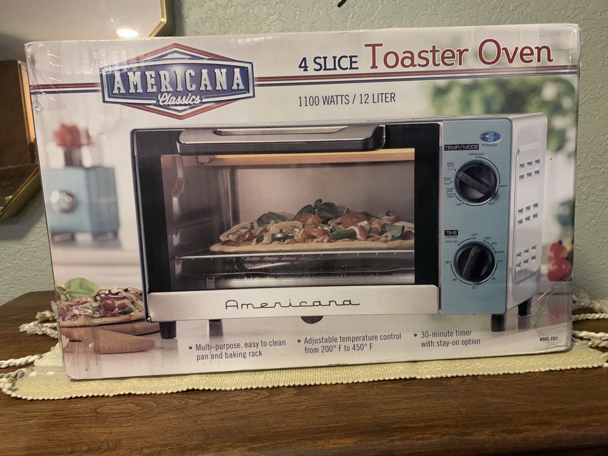 Americana Classics Retro 4 Slice Toaster Oven 1100 watt, Brand New in Box TEAL