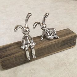 Silver Plated Adorable Rabbits (Sits on Shelf / Computer Monitor, Etc.)
