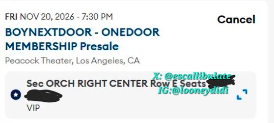 2 VIP2 tickets to Boynextdoor in LA