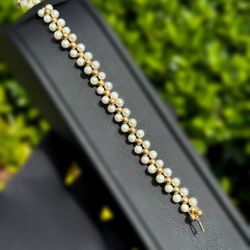 Jewelry 14k solid gold macaron  pearls bracelet 7.50” 9.00mm 7.10g