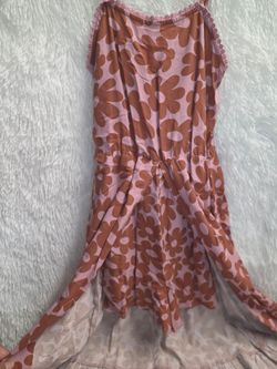 New Target Pink Brown Floral Romper Skirt Overlay M (7/8)