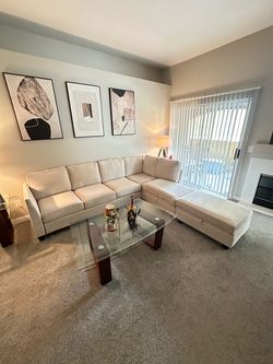 Belffin Sectional Couch with Storage - Convertible, Beige