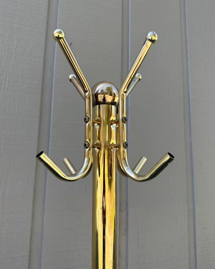 Vintage Mid Century Freestanding Hall Tree Brass Coat Hanger Rack