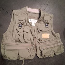 Vintage Columbia PFG Fishing Vest Mens XL Full Zip Airline Travel Pockets