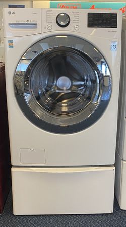 White LG Front Load Washing Machine on Pedestal (5-0116)