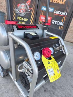 HUSKY 4.5 Gal. 175 PSI Portable Electric Oil- Free Quiet Twin Stack Jobsite Air Compressor w/Rubber Wheels and 2- Quick Couplers