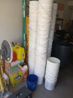 Lot of White 5-Gallon Plastic Buckets