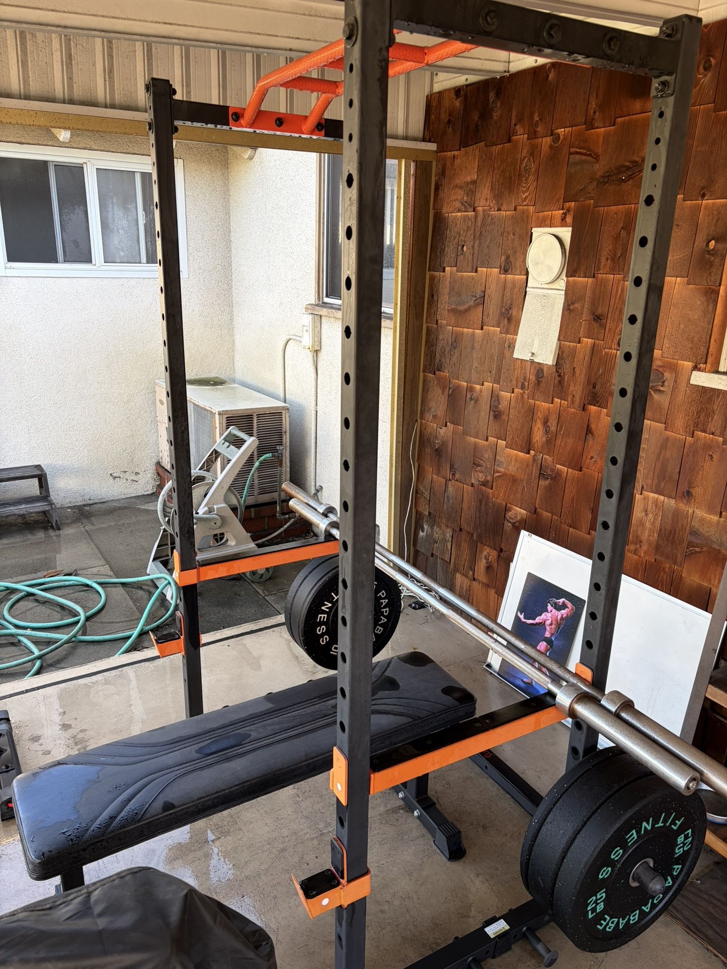 Weight lifting Rack, Bumper Plates, Bench, Bars