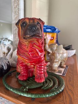 Vintage Red and Orange Shar Pei Dog Ceramic Figurine